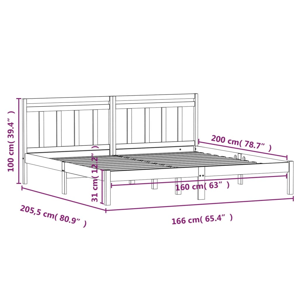 Estrutura de cama 160x200 cm pinho maciço cinzento