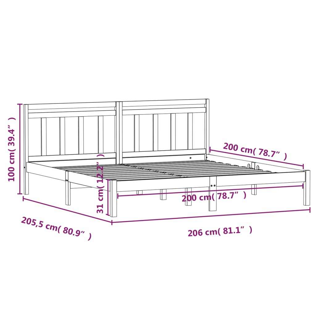 Estrutura de cama 200x200 cm pinho maciço castanho mel