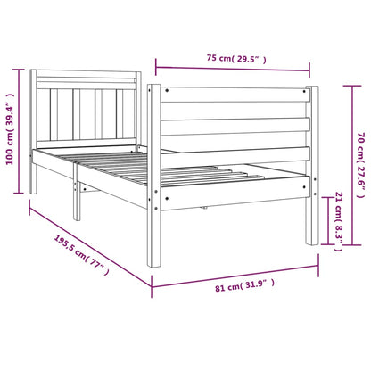 Estrutura de cama pequena solteiro 75x190 cm madeira maciça