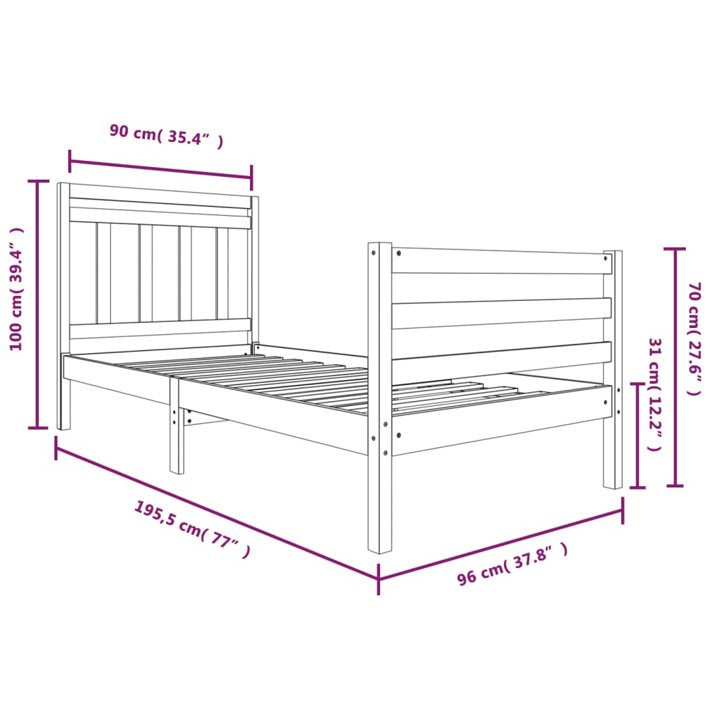 Estrutura de cama solteiro 90x190 cm madeira maciça