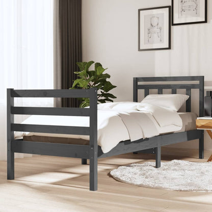 Estrutura de cama solteiro 90x190 cm madeira maciça cinzento