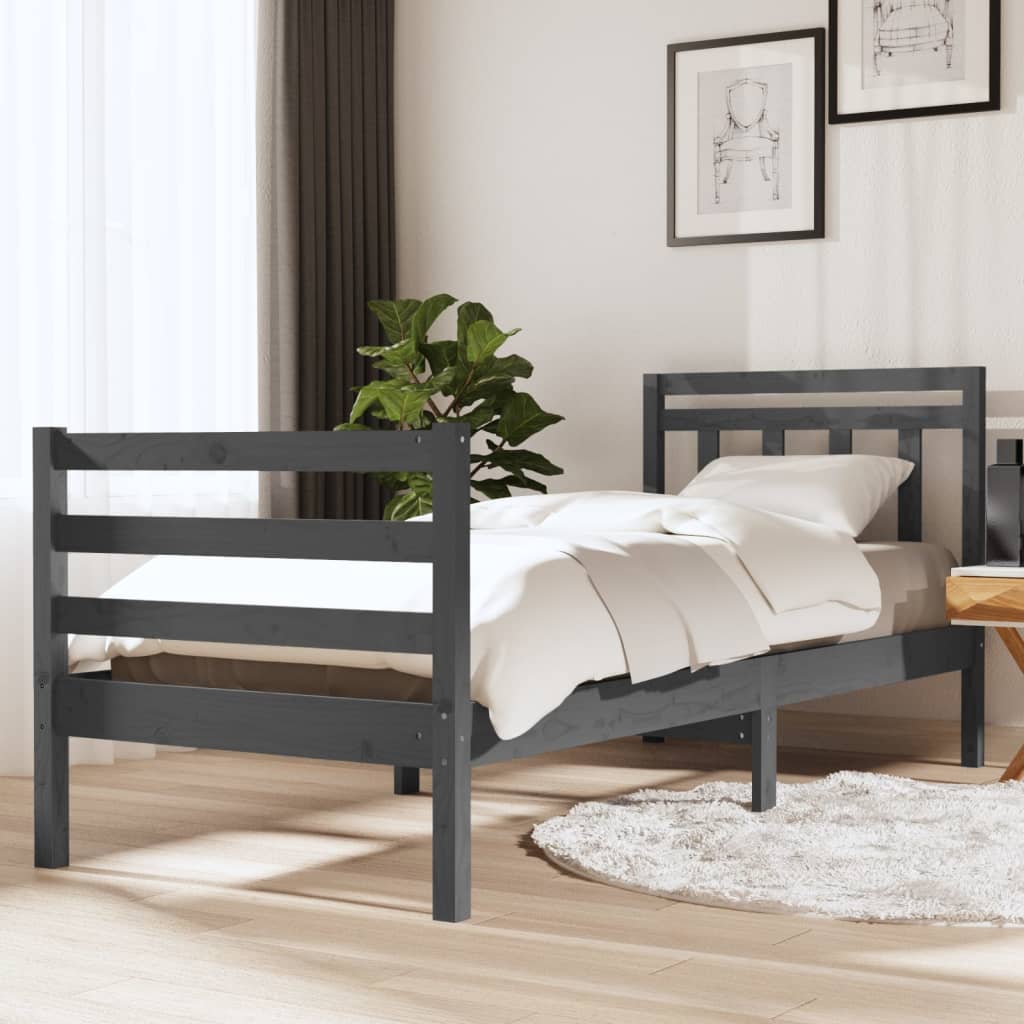 Estrutura de cama solteiro 90x190 cm madeira maciça cinzento