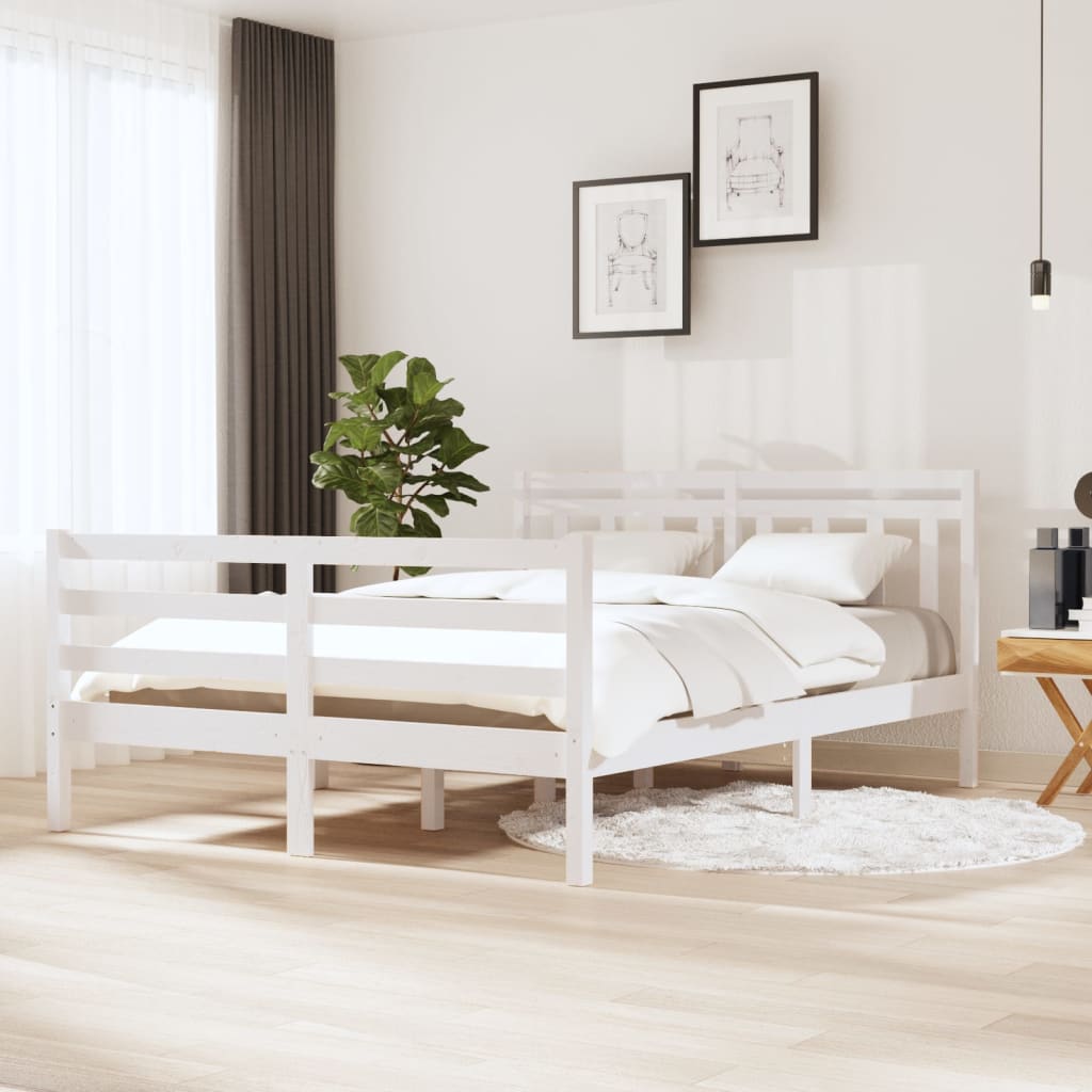 Estrutura de cama 140x190 cm madeira maciça branco