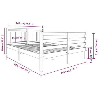 Estrutura de cama 140x190 cm madeira maciça cinzento