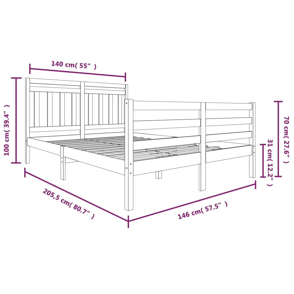 Estrutura de cama 140x200 cm madeira maciça branco