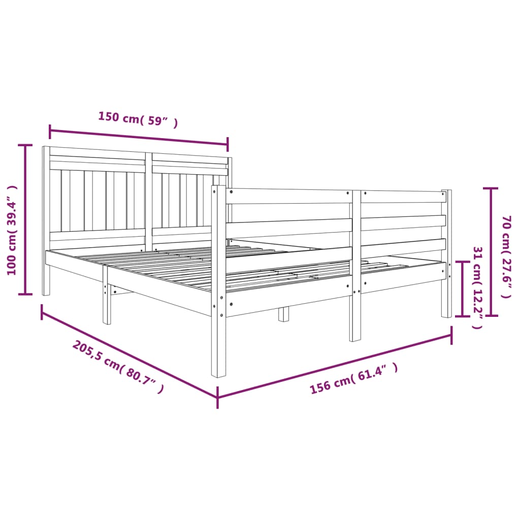 Estrutura cama king 150x200 cm madeira maciça castanho-mel