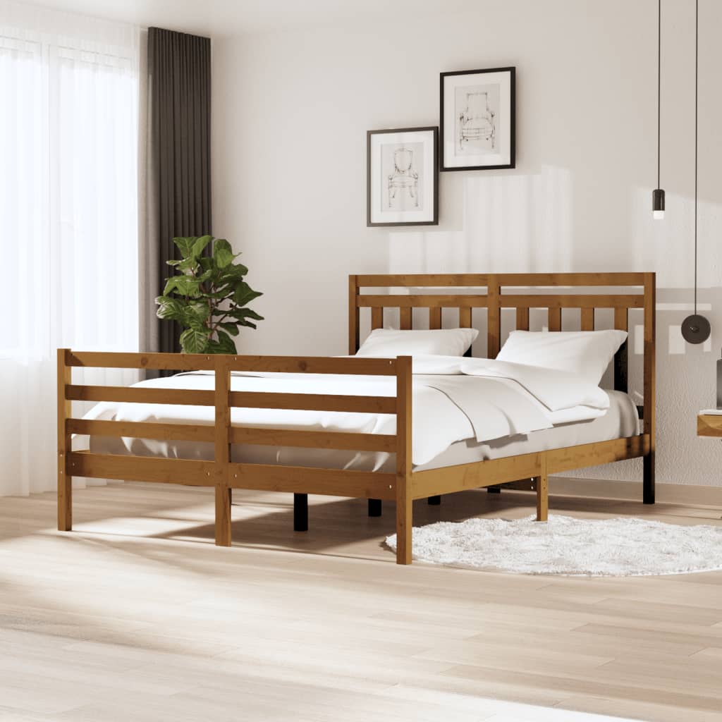 Estrutura cama king 150x200 cm madeira maciça castanho-mel