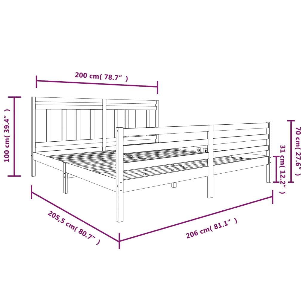 Estrutura de cama 200x200 cm madeira maciça branco