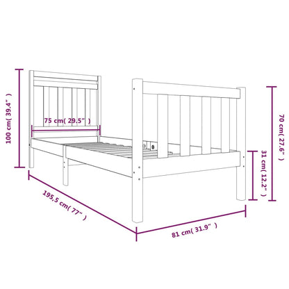 Estrutura cama pequena solteiro 75x190 cm madeira maciça branco