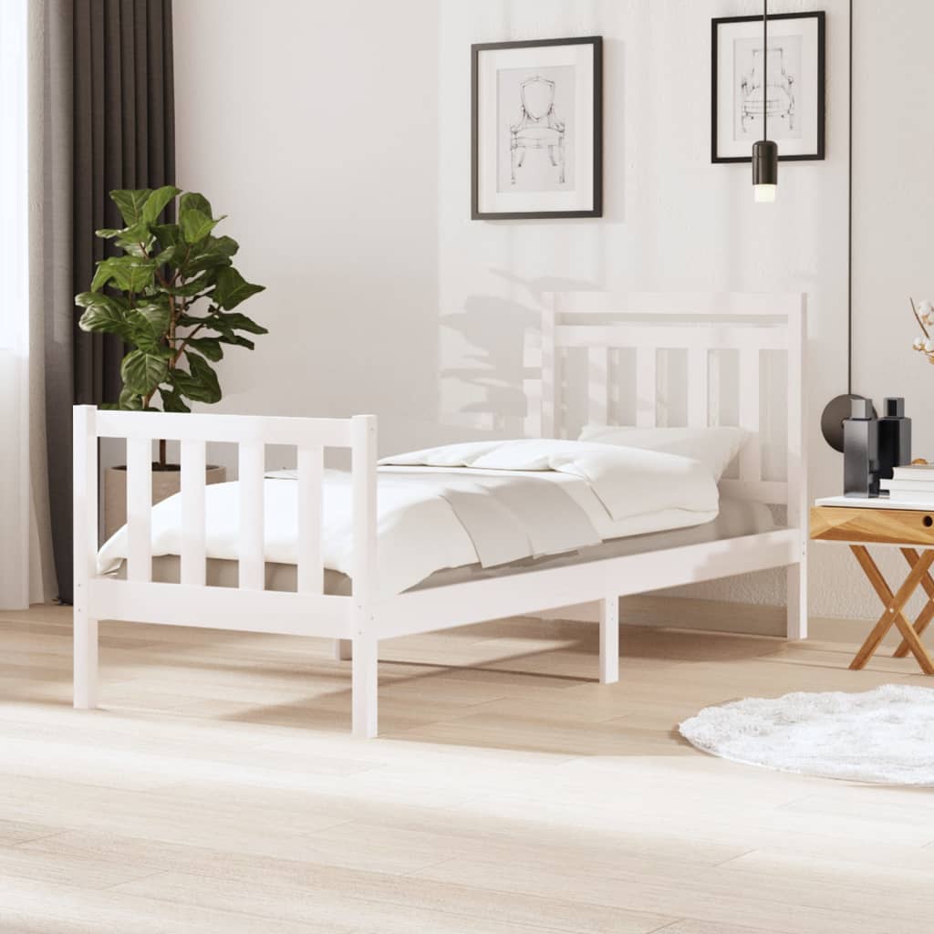 Estrutura cama pequena solteiro 75x190 cm madeira maciça branco