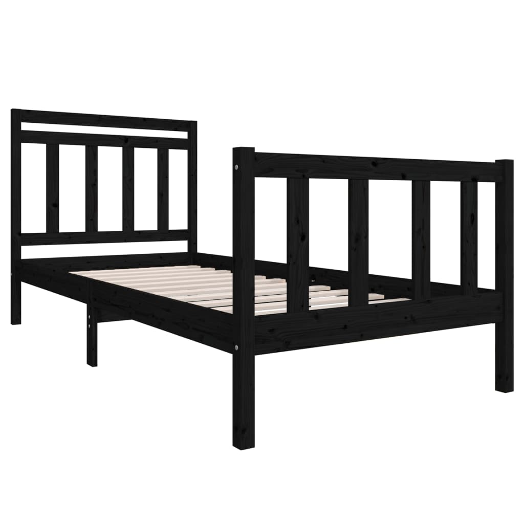 Estrutura de cama solteiro 90x190 cm madeira maciça preto