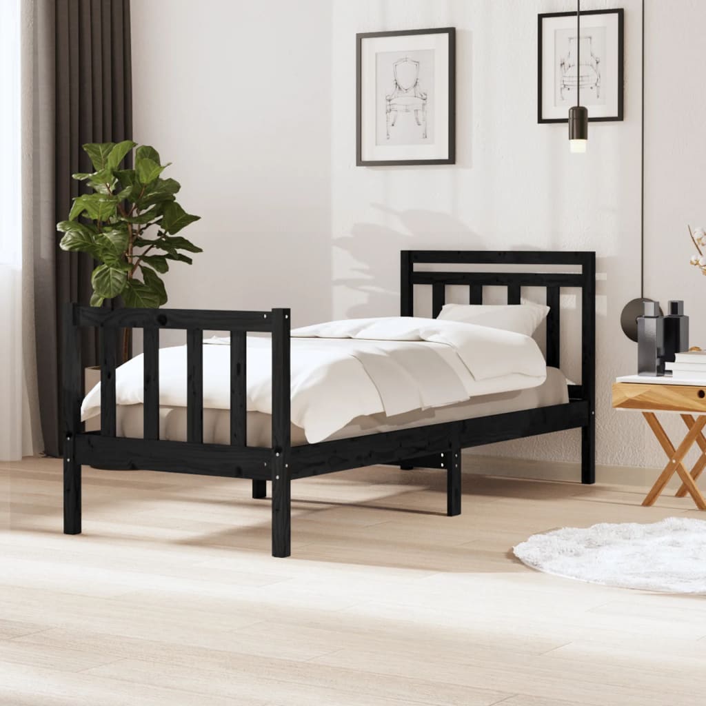 Estrutura de cama solteiro 90x190 cm madeira maciça preto