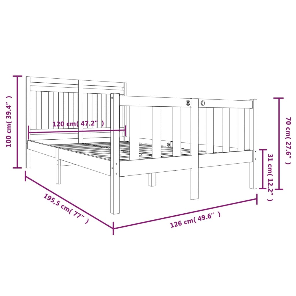 Estrutura cama pequena de casal 120x190 cm madeira castanho-mel