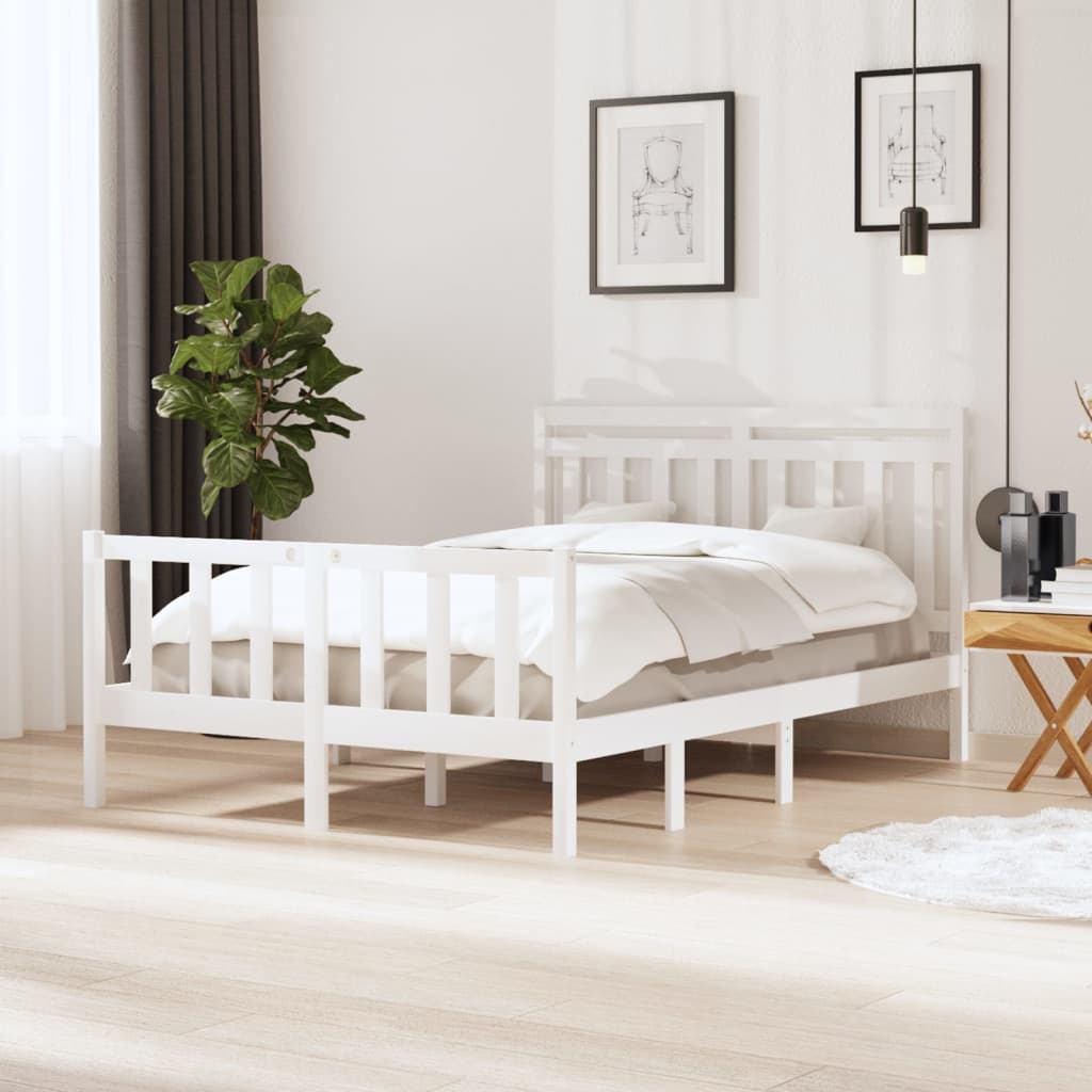 Estrutura de cama casal 135x190 cm madeira maciça branco