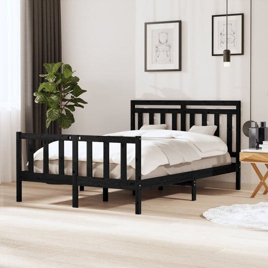 Estrutura de cama 140x190 cm madeira maciça preto