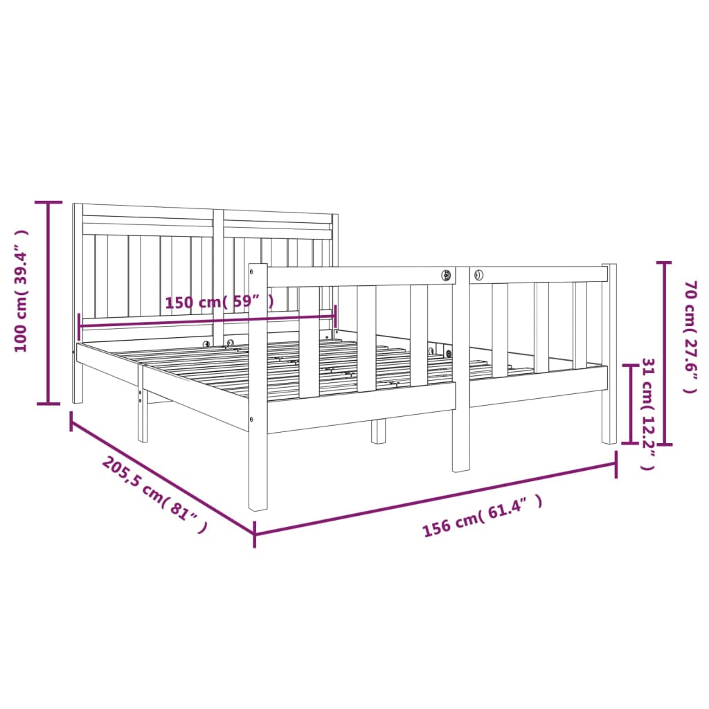 Estrutura de cama king 150x200 cm madeira maciça preto