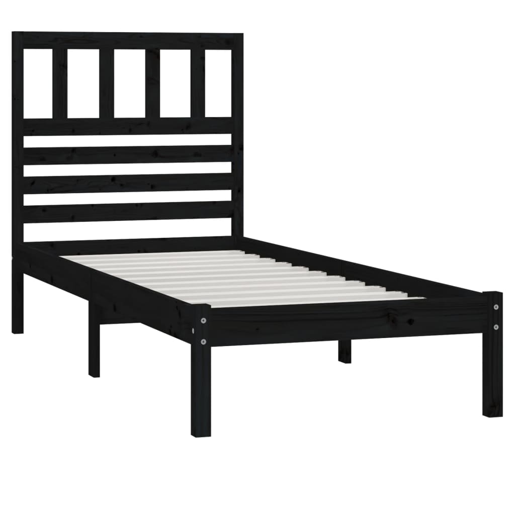 Estrutura cama de solteiro pequena 75x190 cm pinho maciço preto