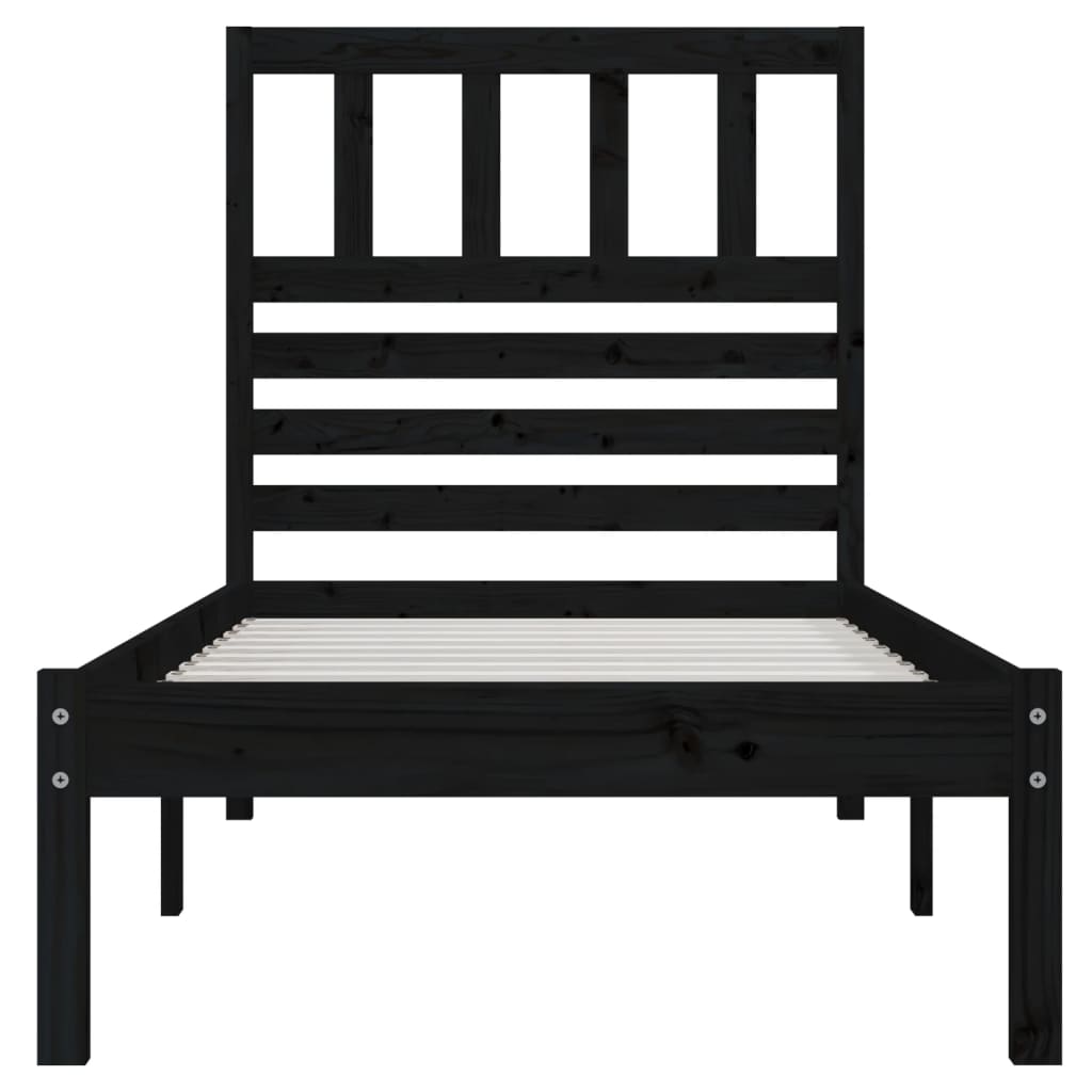 Estrutura cama de solteiro pequena 75x190 cm pinho maciço preto