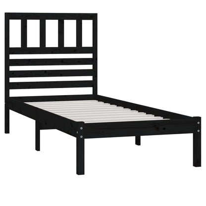 Estrutura de cama de solteiro 90x190 cm pinho maciço preto