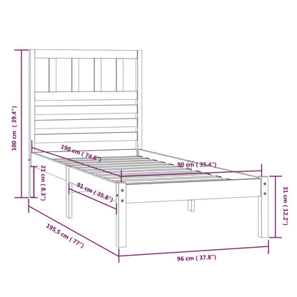 Estrutura de cama de solteiro 90x190 cm pinho maciço preto