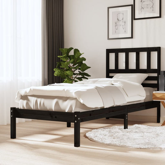 Estrutura de cama de solteiro 90x190 cm pinho maciço preto