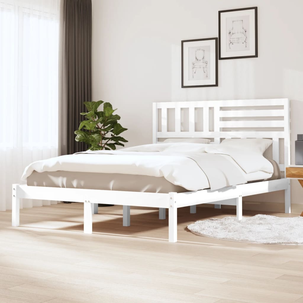 Estrutura cama de casal pequena 120x190 cm pinho maciço branco