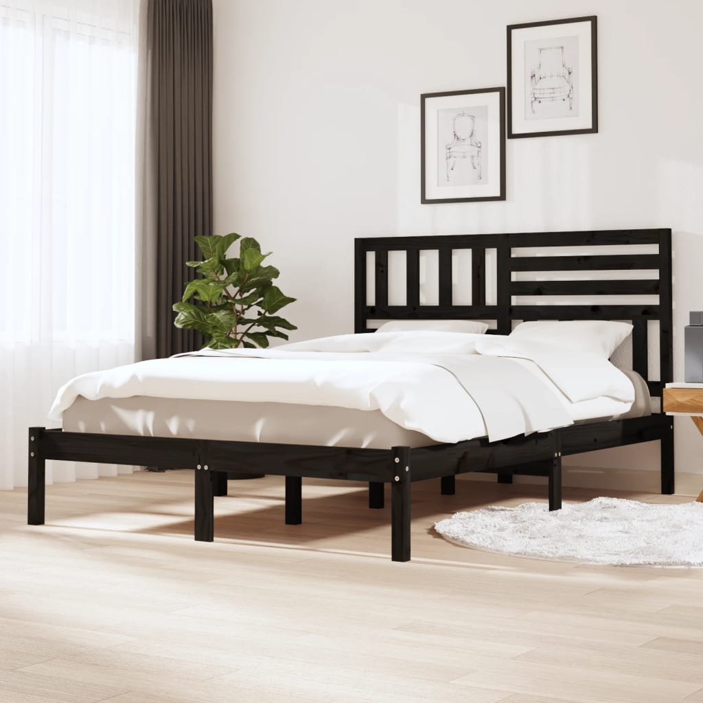 Estrutura de cama 140x190 cm madeira de pinho maciça preto