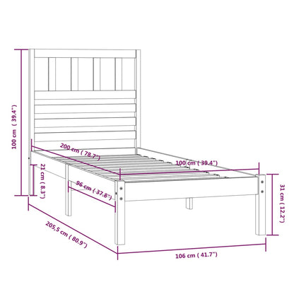 Estrutura de cama 100x200 cm pinho maciço