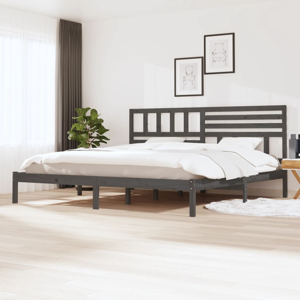 Estrutura de cama super king 180x200 cm pinho maciço cinzento