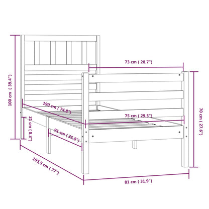 Estrutura de cama pequena solteiro 75x190 cm madeira maciça