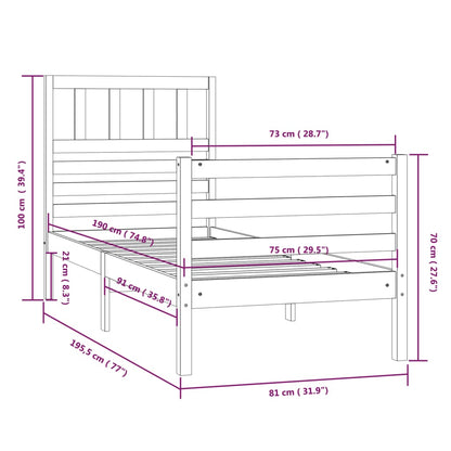 Estrutura cama pequena solteiro 75x190 cm madeira maciça branco