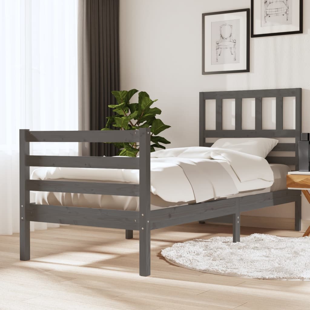 Estrutura de cama solteiro 90x190 cm madeira maciça cinzento