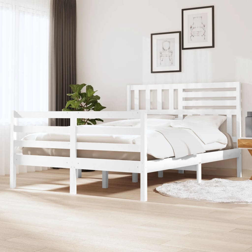 Estrutura cama pequena casal 120x190 cm pinho maciço branco