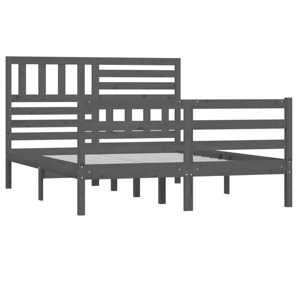 Estrutura de cama casal 135x190 cm madeira maciça cinzento