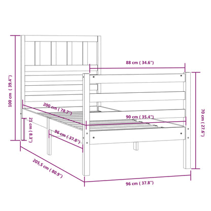 Estrutura de cama 90x200 cm madeira maciça castanho mel