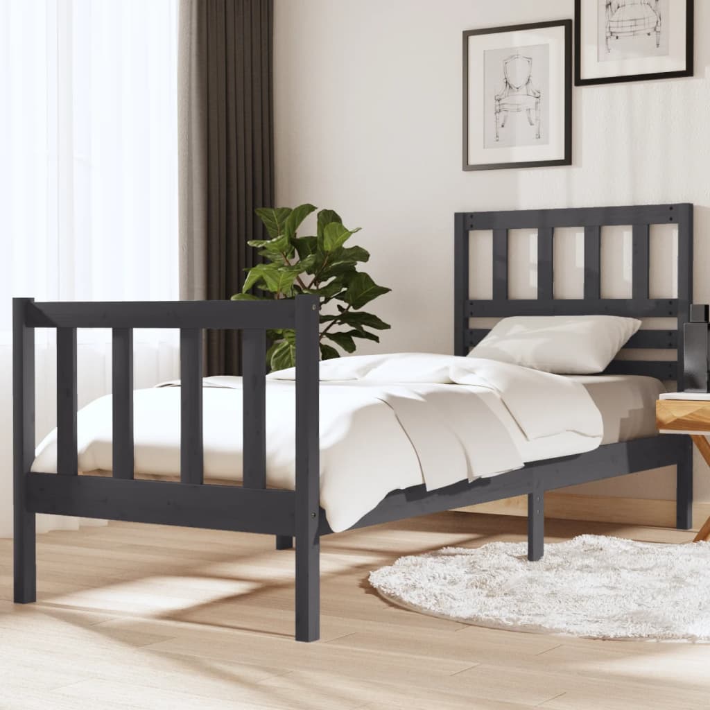 Estrutura cama peque solteiro 75x190cm madeira maciça cinzento