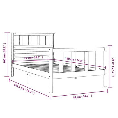 Estrutura cama pequena solteiro 75x190 cm madeira maciça preto