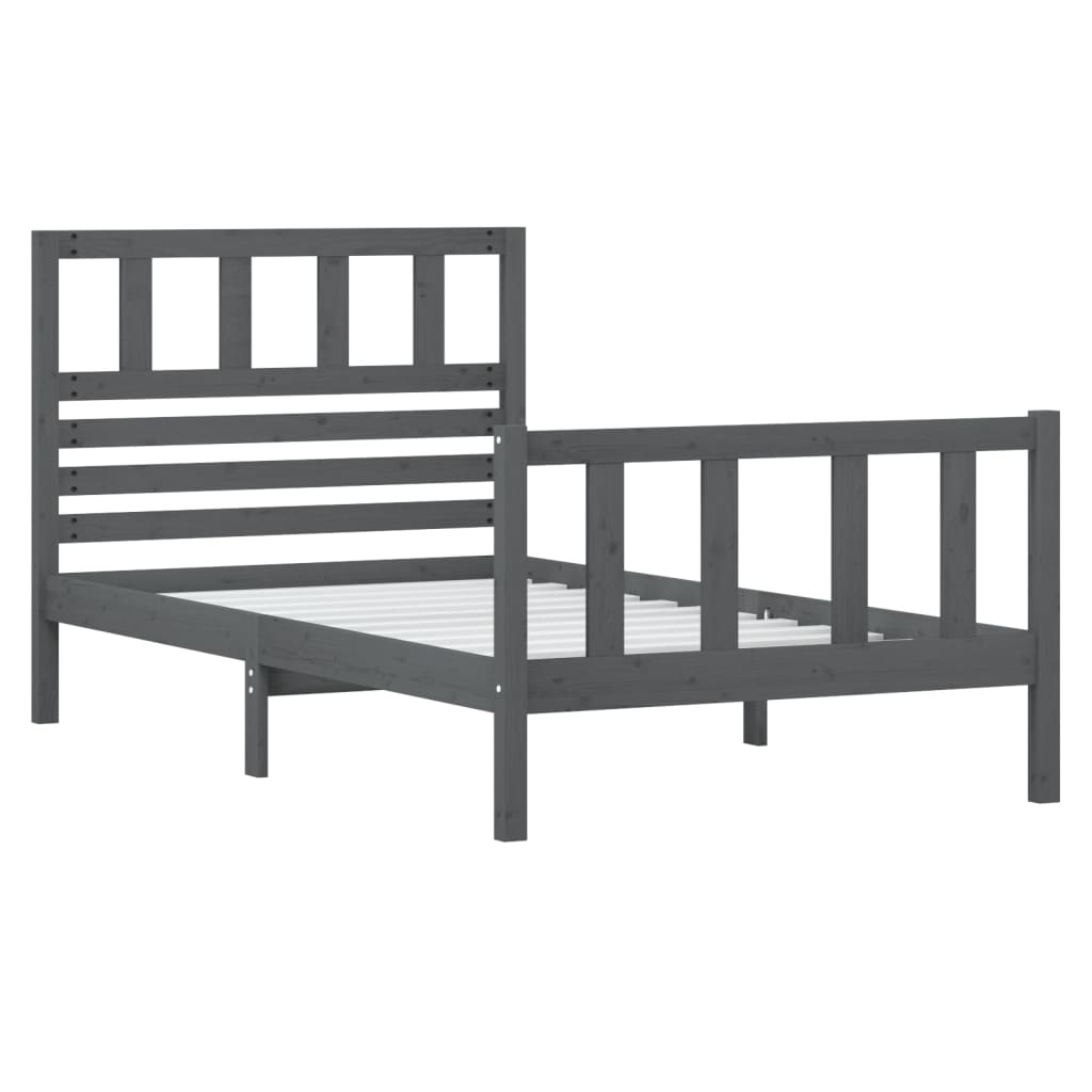 Estrutura de cama solteiro 90x190 cm madeira maciça cinzento