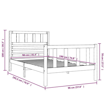 Estrutura de cama solteiro 90x190 cm madeira maciça cinzento