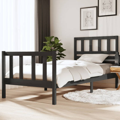 Estrutura de cama solteiro 90x190 cm madeira maciça cinzento