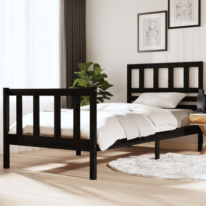 Estrutura de cama solteiro 90x190 cm madeira maciça preto