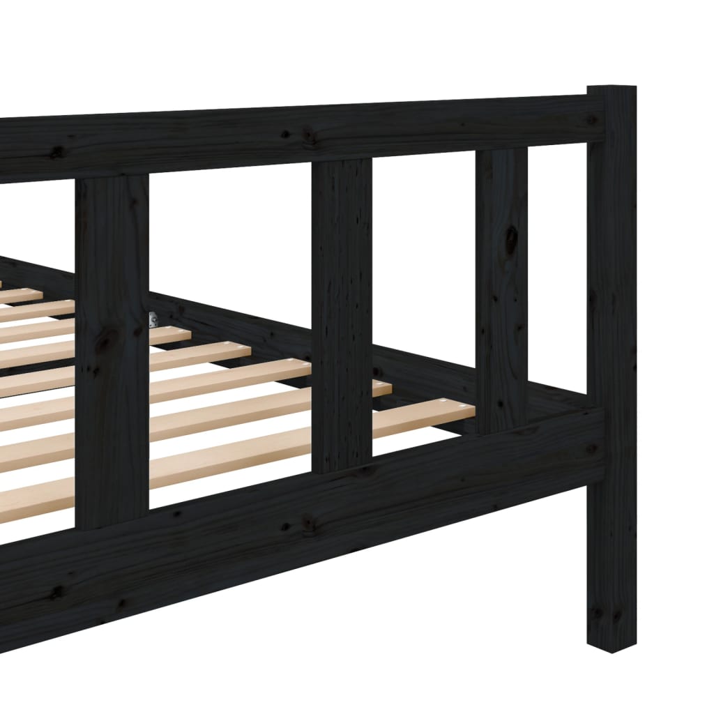 Estrutura de cama casal 135x190 cm madeira maciça preto