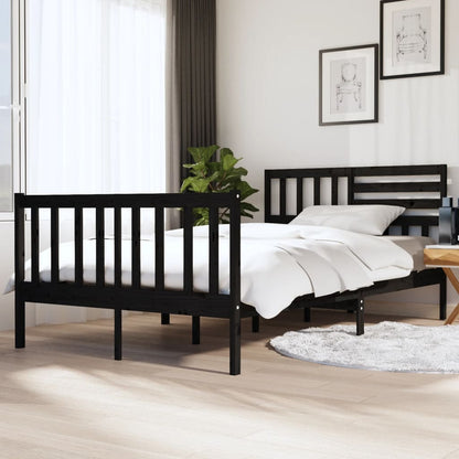 Estrutura de cama 140x190 cm madeira maciça preto