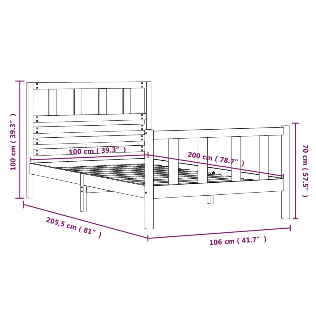 Estrutura de cama 100x200 cm madeira maciça