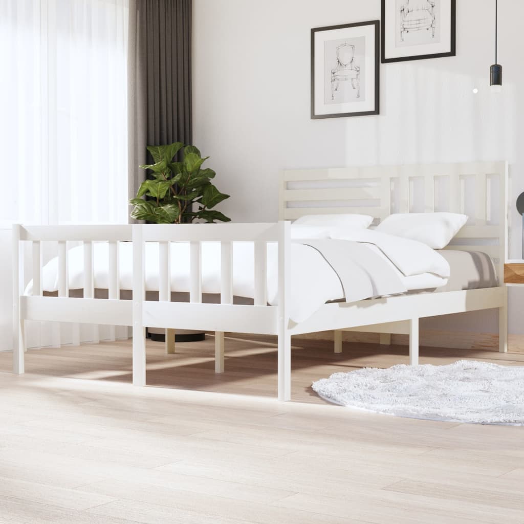 Estrutura de cama king 150x200 cm madeira maciça branco