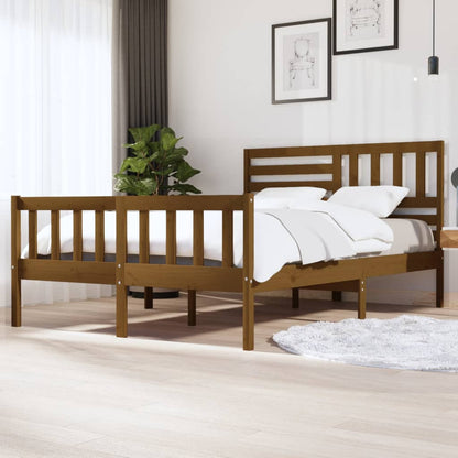 Estrutura cama king 150x200 cm madeira maciça castanho-mel