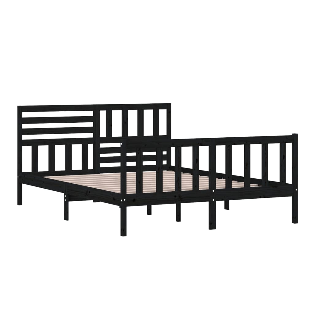 Estrutura de cama king 150x200 cm madeira maciça preto