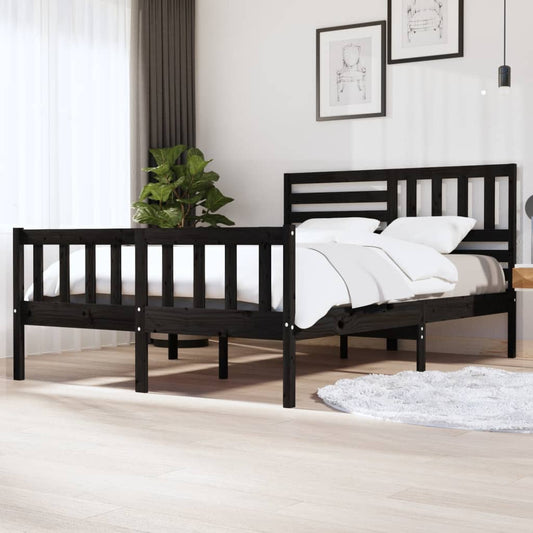 Estrutura de cama king 150x200 cm madeira maciça preto