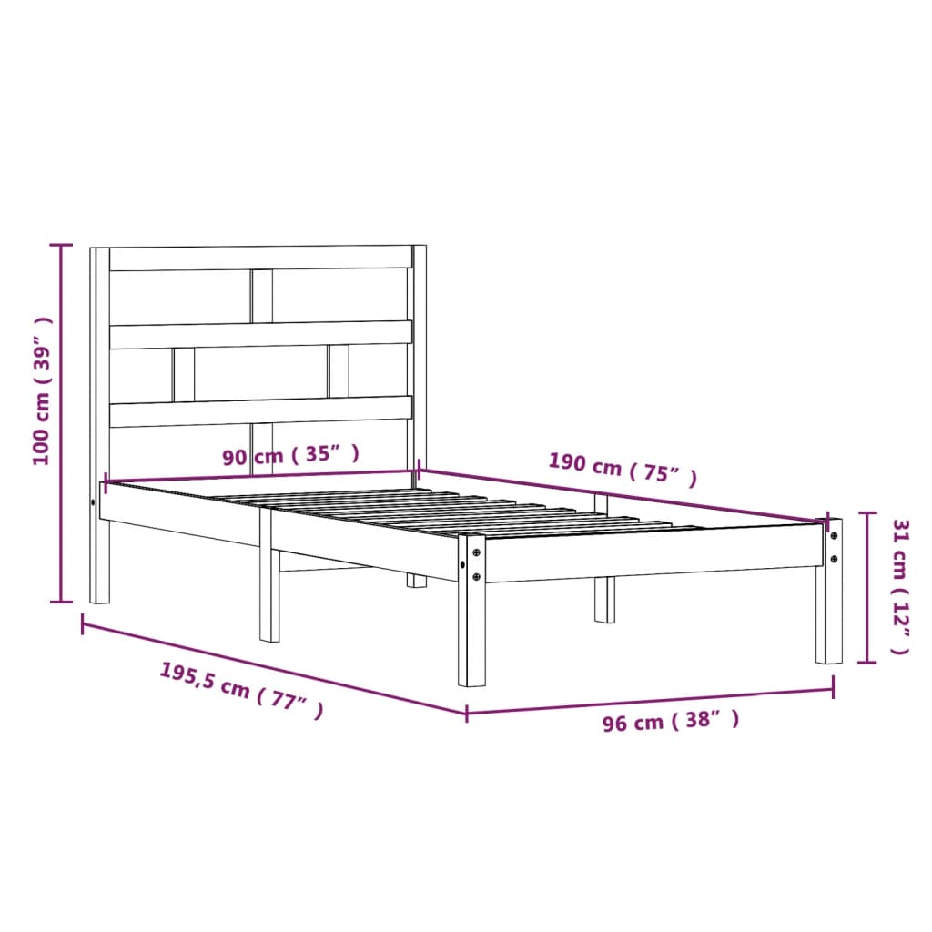 Estrutura de cama solteiro 90x190 cm madeira maciça