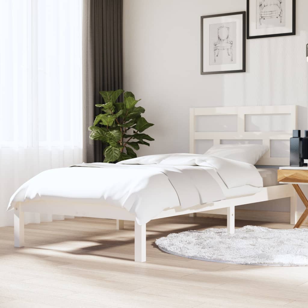 Estrutura de cama solteiro 90x190 cm madeira maciça branco